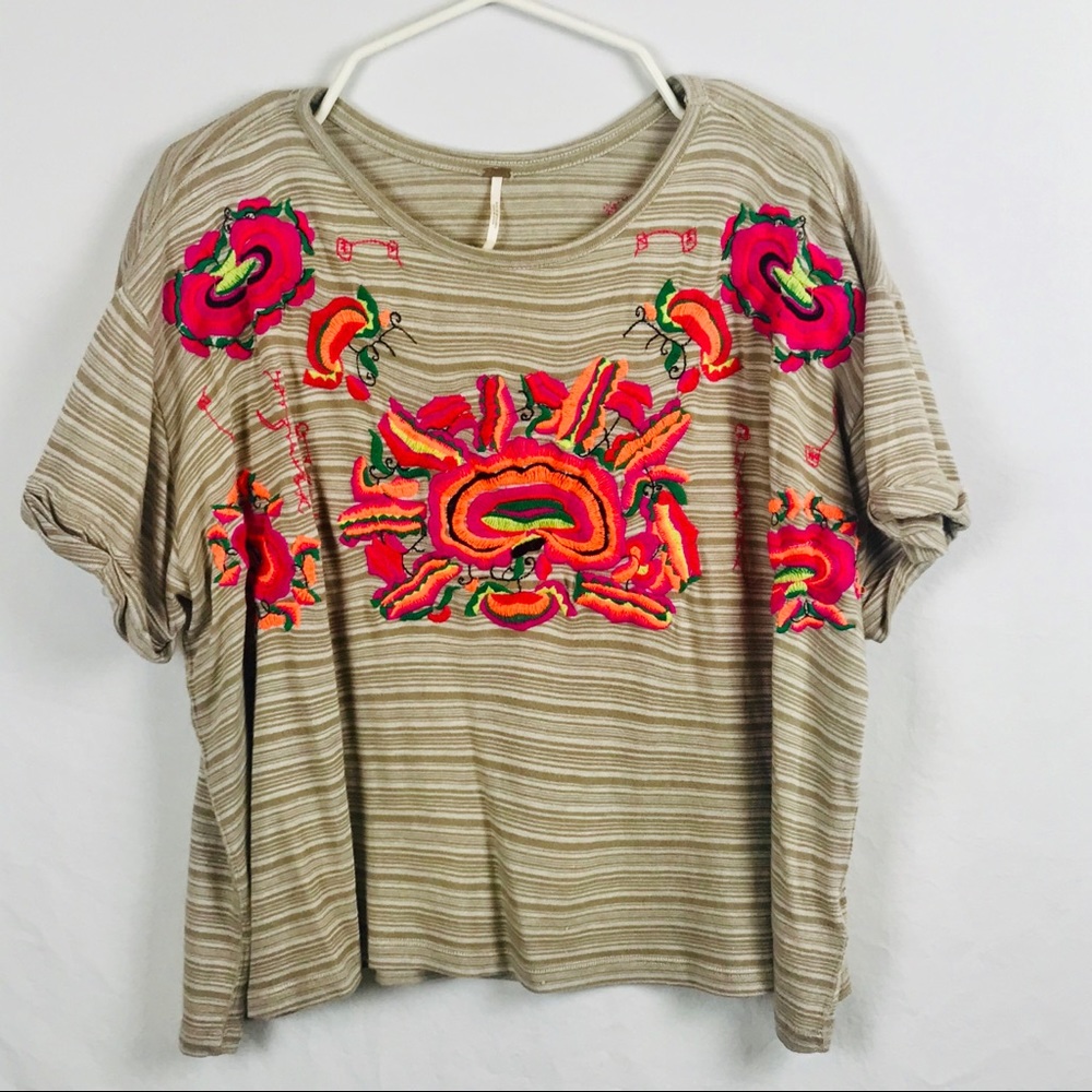 Free People | Embroidered Floral Oversized Top Sm